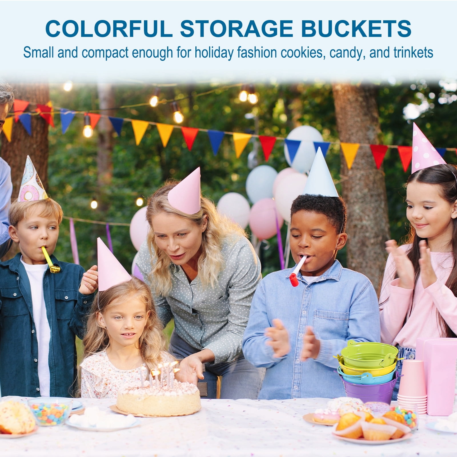 Small Metal Buckets with Handle Mini Galvanized Bucket Colorful Easter Buckets Green/Yellow/Orange/Blue/Light Purple/Purple 5"x4.7" 6 Pcs