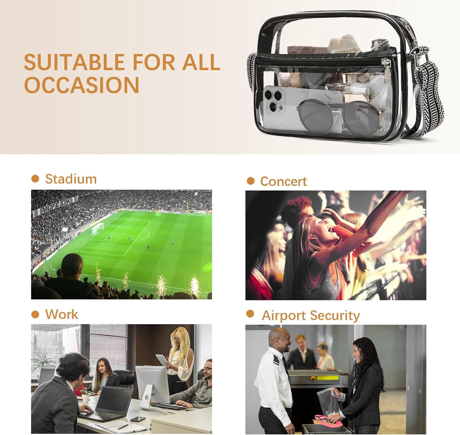 Clear Purses for Women Stadium Approved Clear Bags Small Crossbody Bags Trendy for Concerts Sports