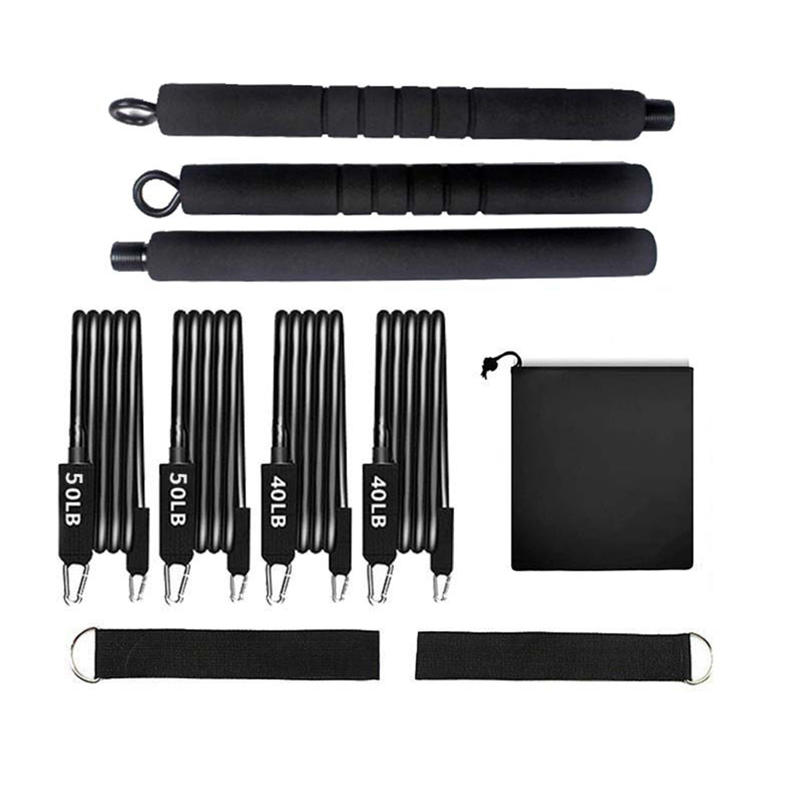 GARDVORA 3-Section Pilates Bar Kit with Resistance Bands,Detachable Home Gym Yoga Squat Exercise Stick for Full-Body Workout,Black