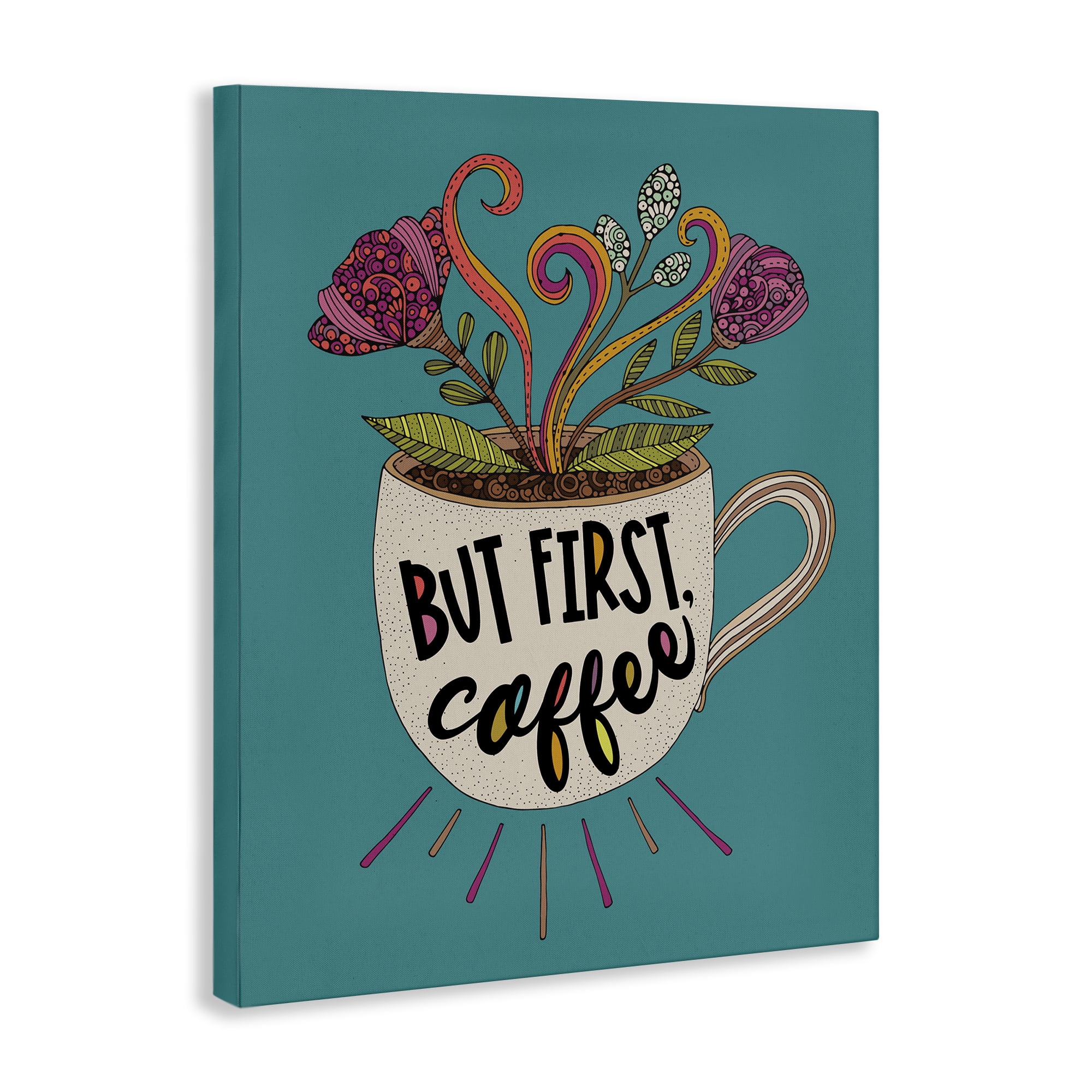 Stupell Industries First Coffee with Florals Botanical & Floral Painting Gallery Wrapped Canvas Art Print Wall Art, 30 x 40