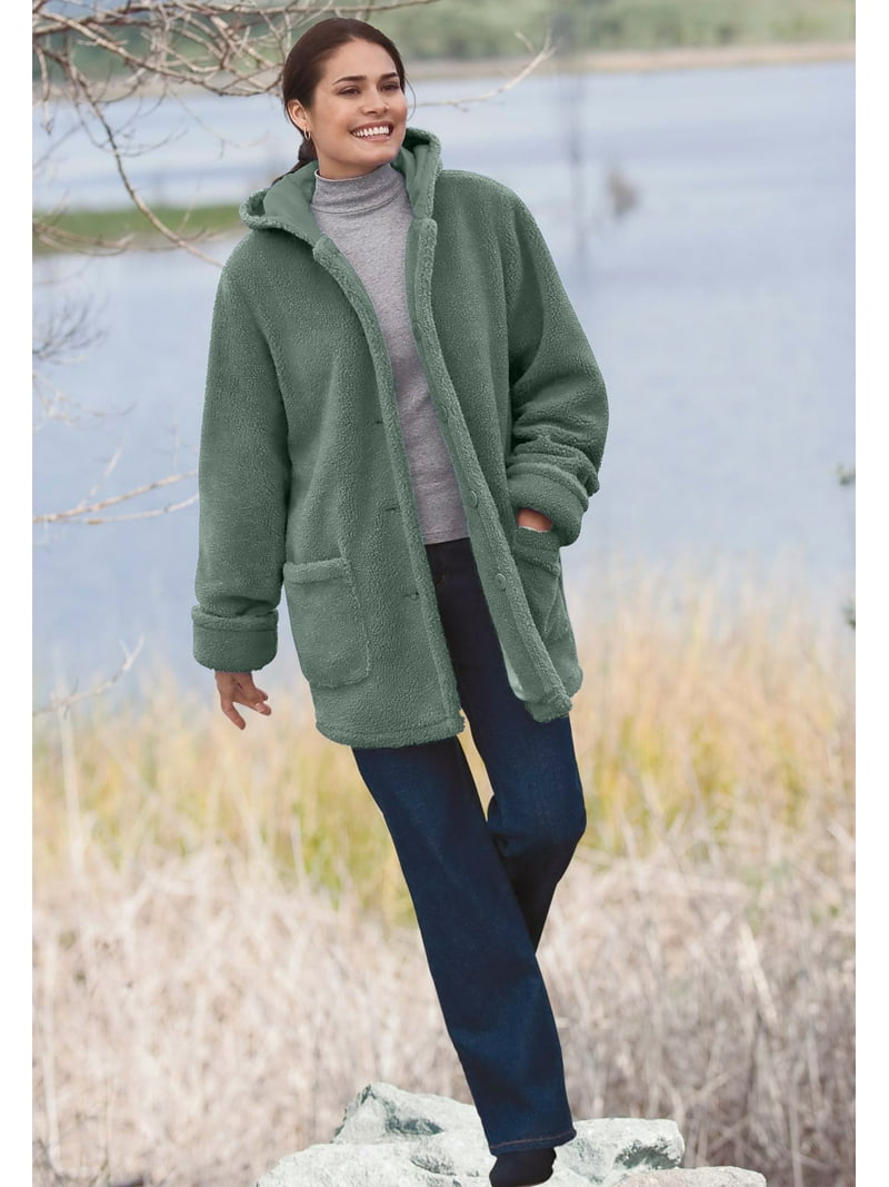 Woman Within Plus Size Short Hooded Berber Fleece Jacket