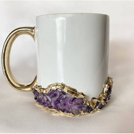 

Set of 2 White & Gold Ceramic Mug with Purple Amethyst Semi-Precious