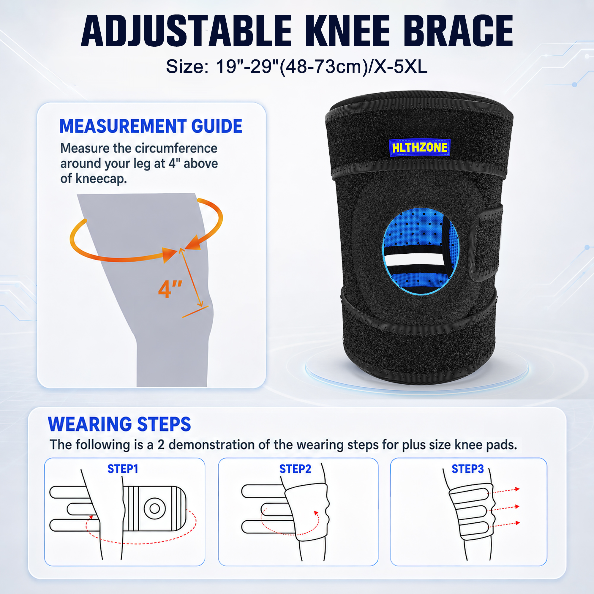 HLTHZONE Plus Size Knee Brace with Compression photo 3