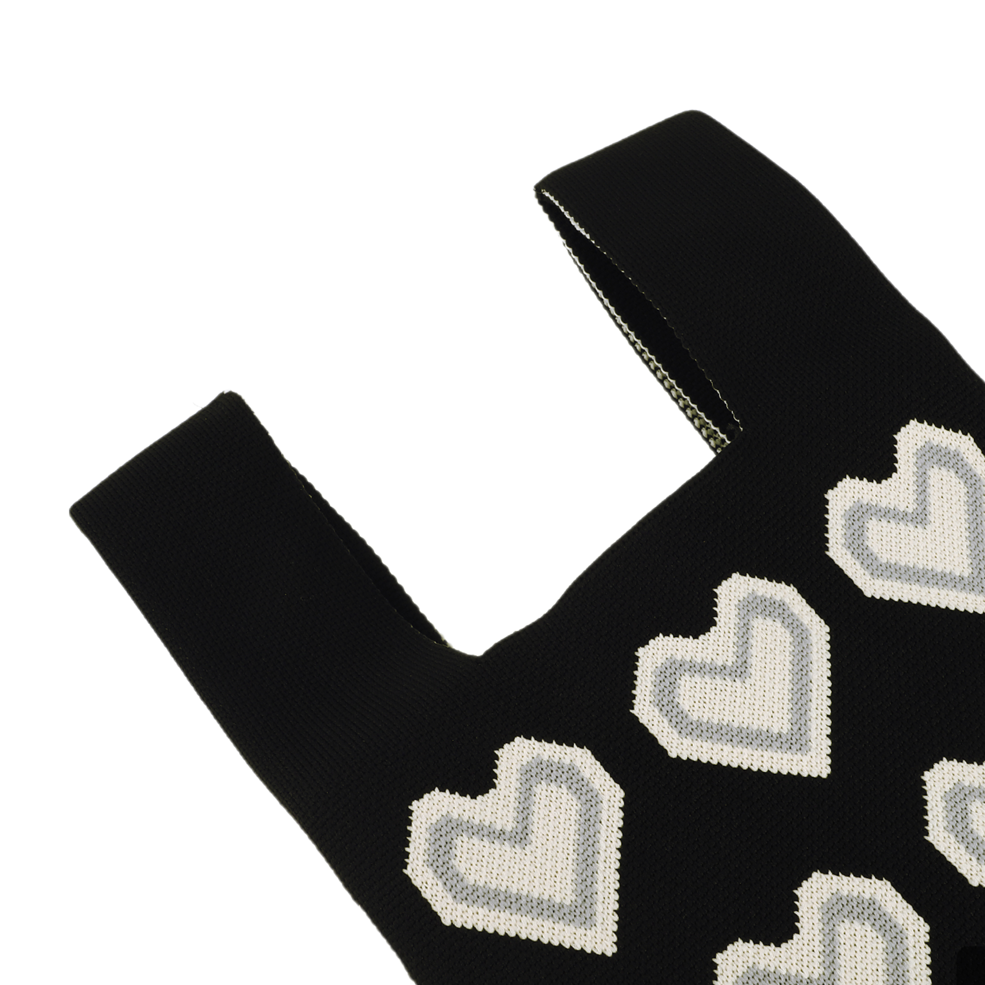 Unique Bargains Reusable Mesh Net Grocery Tote Bags Heart Shape Black Beige 14.17"x7.87"