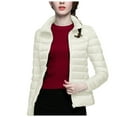 thumbnail image 3 of felwors Puffer Jacket Women Casual Feather Lightweight Down Jackets Packable Solid Color Puffer Coats With Storage Bag Winter White, L, 3 of 6