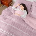thumbnail image 5 of Manfei Modern Geometric Artistic 7 Pieces Bedding Comforter Set,Pink White Full Bedding Set,Boho Theme Fitted Sheet Flat Sheet For Girl Teens,Microfiber Bedroom Decor Reversible, 5 of 9