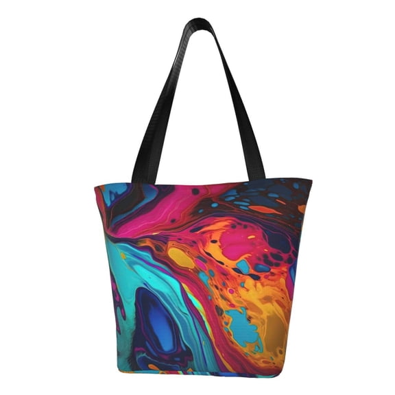 Lsque Colorful Abstract Swirls Pattern Beach Tote,Shoulder Handbag,Spacious Tote Bag,Lightweight Travel Bag,Versatile Shopping Bag