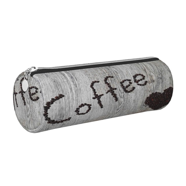 Easygdp Coffee Beans On Board para Estuche de Lápices Cilíndrico de Cuero con Cremallera, Organizador de Lápices de Cuero para Escuela, Oficina y Viajes