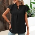 thumbnail image 2 of Clearance T Shirts for Women Lady's V Neck Short Sleeved Chiffon Ball Temperament Top Ruffled Cotton Dot Casual Top Summer Tops for Women 2024 Womens Blouses, 2 of 6
