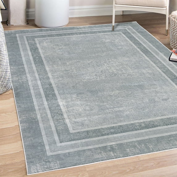 Bohemian Decorative Rug, Folkloric Ethnic Ornamental Pattern in Neutral Toned Vintage Print, Quality Carpet for Bedroom Dorm and Living Room, 6 Sizes, Dark Sea, by Ambesonne