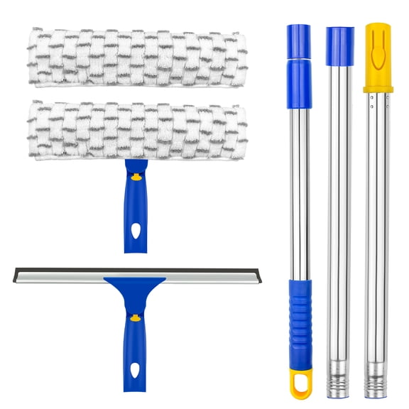 ITTAHO 60 inch Window Squeegee, Microfiber Scrubber Combi, Extendable 12" Window Cleaner Swivel Squeegee-2 Pads