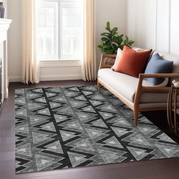 Addison Rugs Chantille Indoor/Outdoor Transitional Geometric Black Machine Washable Rectangle Rug, 10' x 14'