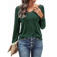 thumbnail image 2 of V Neck T Shirts for Women Lace Long Sleeve Cute Tops Fall Winter Dressy Casual Blouses Trendy Tees Dark Green XL, 2 of 9