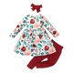 thumbnail image 2 of Conjunto de tres piezas de mono de manga corta para bebé niño Herrnalise, para primavera y otoño, para bebés pequeños, niñas, informal, con lazo, manga larga, floral, pantalones de color liso, 2 of 6