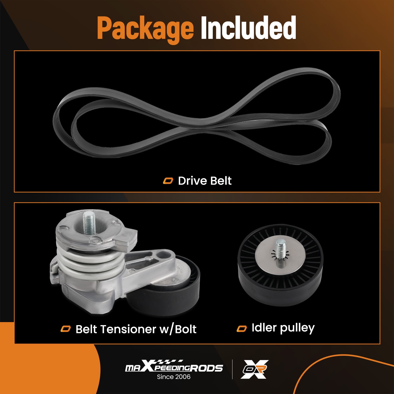 Maxpeedingrods Drive Belt Tensioner and Idler Pulley Kit for BMW 128i / 328i / 328i xDrive 2008-2013, 323i 2006-201, 325i / 325xi / 330i / 330xi 2006, 525i / 525xi / 530i / 530xi 2006-2007 X3 X5