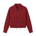 thumbnail image 5 of QINGFSAP Womens Lapel Button Front Jacket Long Sleeve Outdoor Casual with Pockets Lightweight Top, 5 of 9