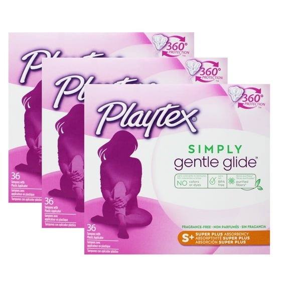 3 Pack - Playtex Simply Gentle Glide Unscented Tampons, Super Plus Absorbency, 36 Count