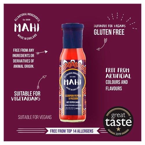 MAHI Scorpion Pepper & Passion Hot Sauce 280ml, British Import (Pack of 2)