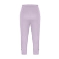 thumbnail image 5 of Women Capri Pants Plus Size Stretch Knee Length Leggings Elastic Waist Casual Summer Ladies Pull On Capris Light Purple 5XL, 5 of 6