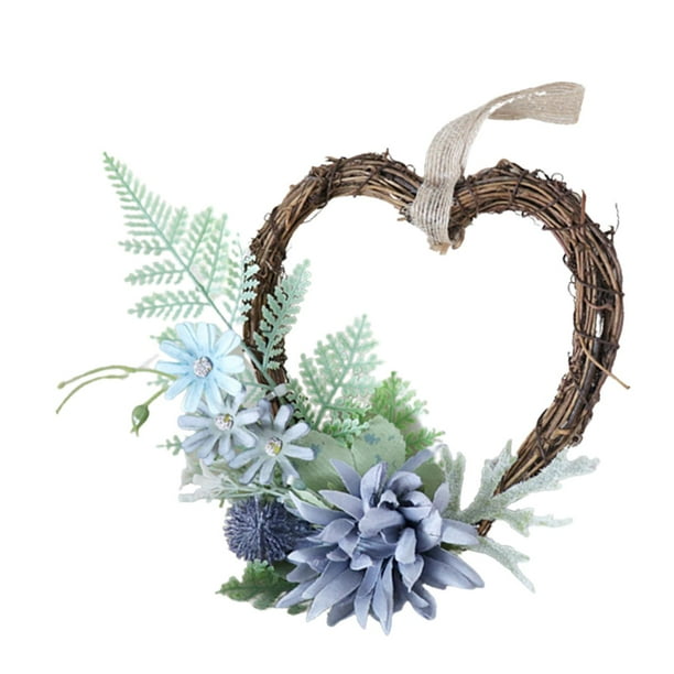 Guirnalda de flores artificiales de seda de ratán para colgar en la pared, con forma de corazón. Azul