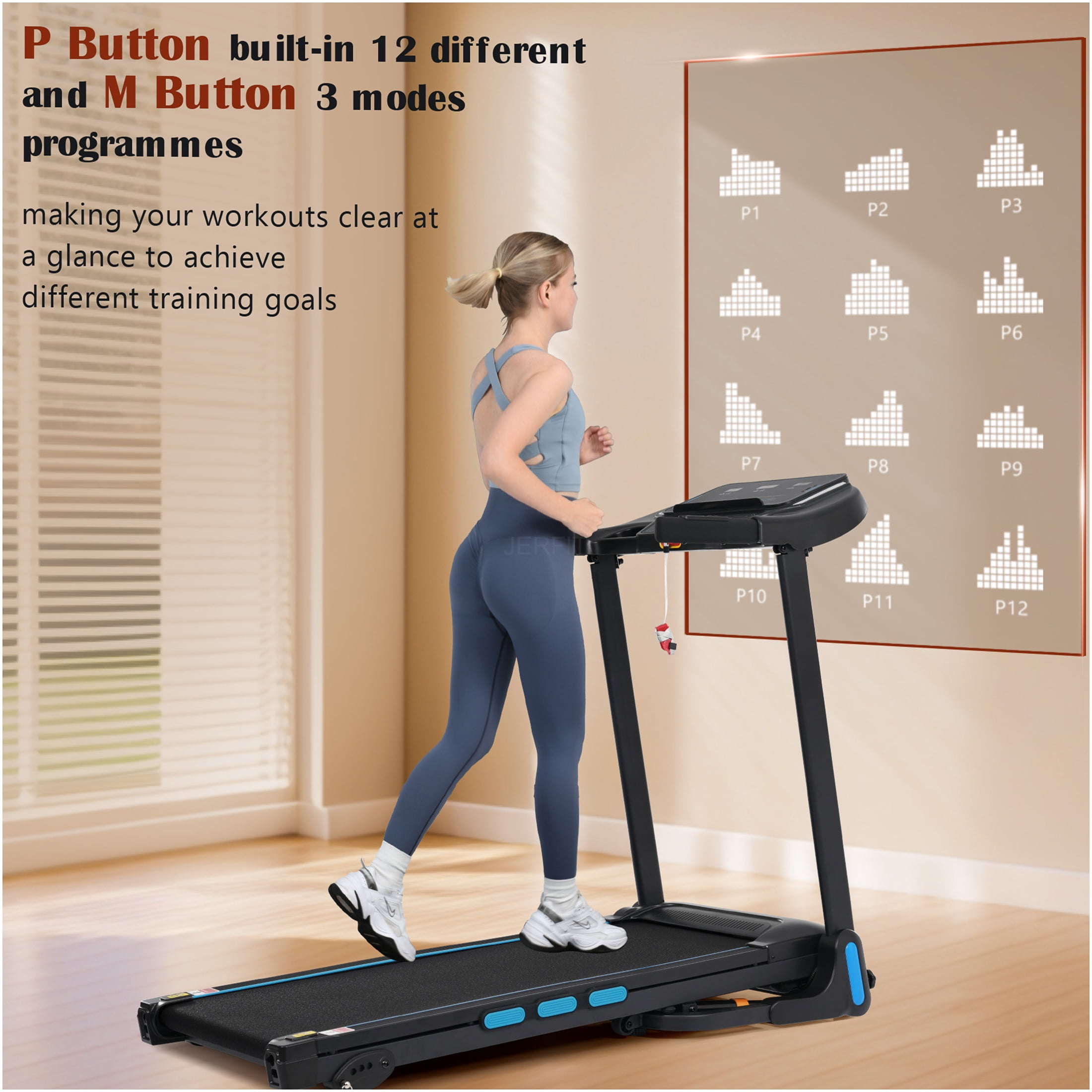 JERFIT Auto-Folding Electric Treadmill for Home, 3.5HP Powerful Motor, 350lbs Capacity, 10MPH Speed, 6% Manual Incline, Bluetooth Speaker, USB/Type-C Charging, Heart Rate Monitoring