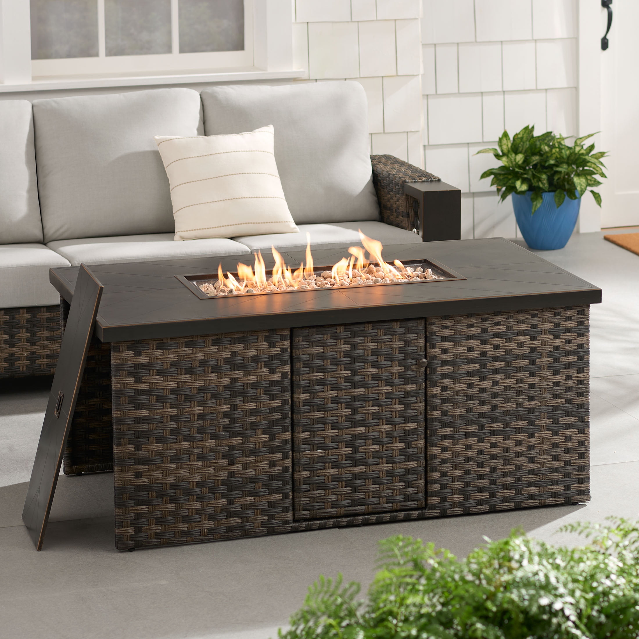 Better Homes and Gardens Rockport 4-Piece Outdoor Conversation Set with Firepit Table