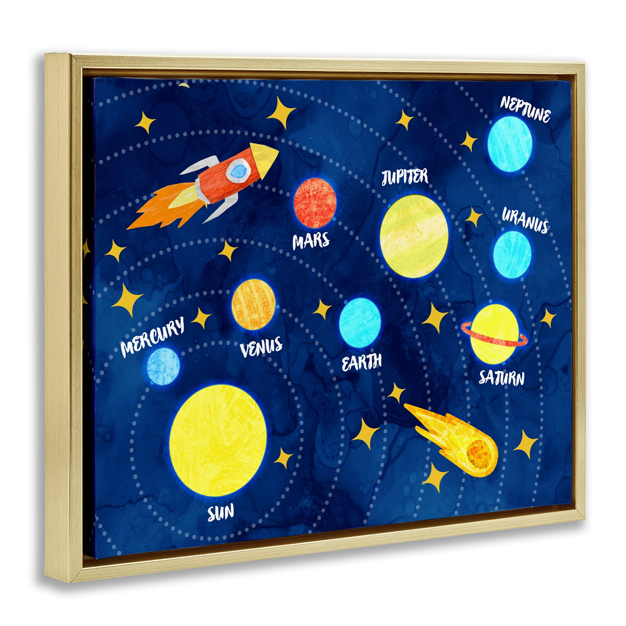 Rocket Across Solar System Gold Framed Floater Canvas Wall Art, design by Daphne Polselli