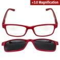 thumbnail image 2 of Global Vision Reading Glasses +3.0 Magnification Red Frame w/ Clear Lens & Matching Polarized Clip-On Shades, 2 of 7