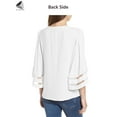 thumbnail image 6 of PULLIMORE Womens Casual V Neck Blouse Plus Size Bell Sleeve Mesh Panel Shirt Tops (M, White), 6 of 9