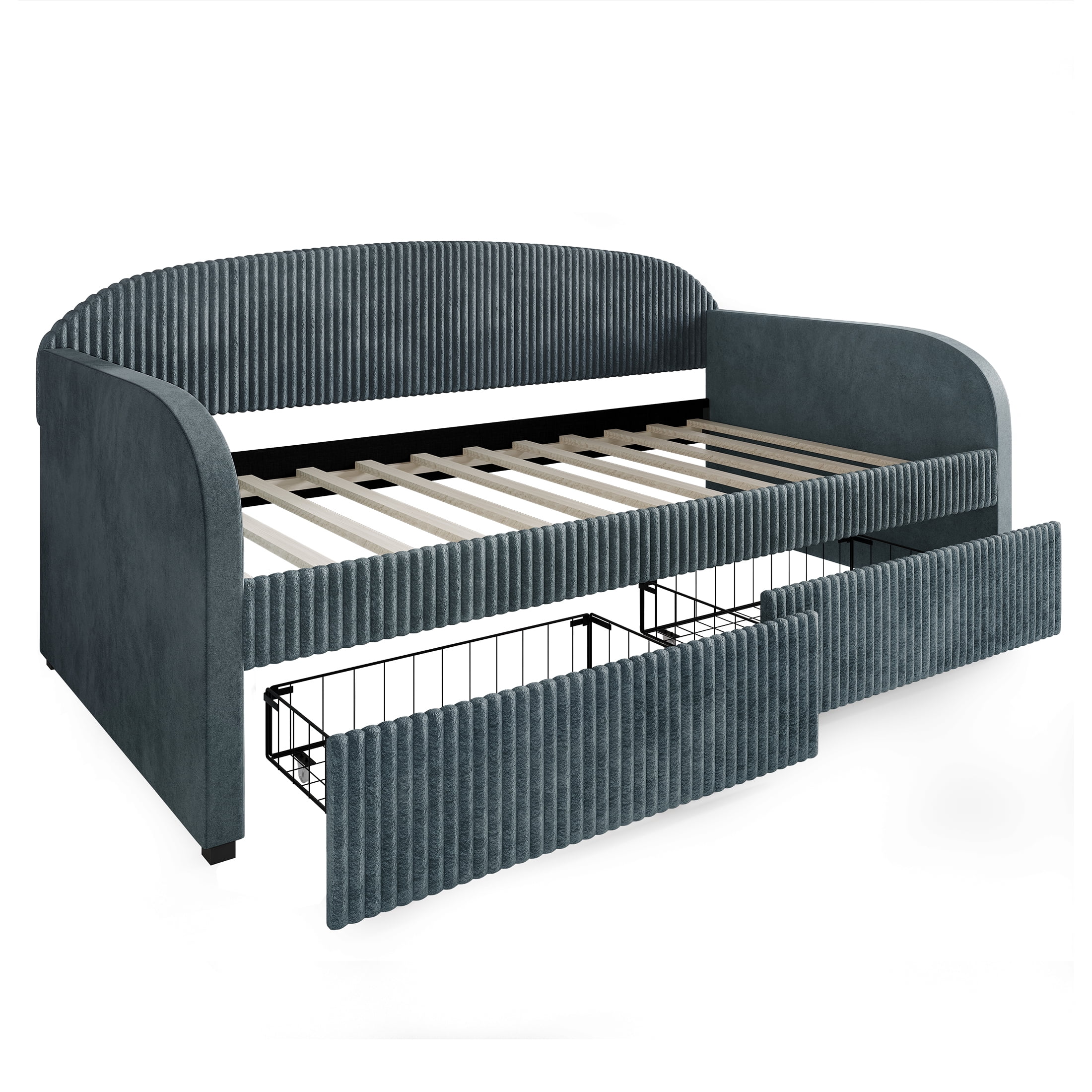 Castle Place Corduroy Luxe Twin Daybed with 2 Storage Drawers, Light Blue