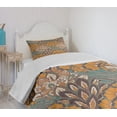 thumbnail image 4 of Ambesonne Floral Quilted Bedspread Set 2 Pcs, Flowers and Peacock, Twin Size, Petrol Blue Pale Coffee, 4 of 6