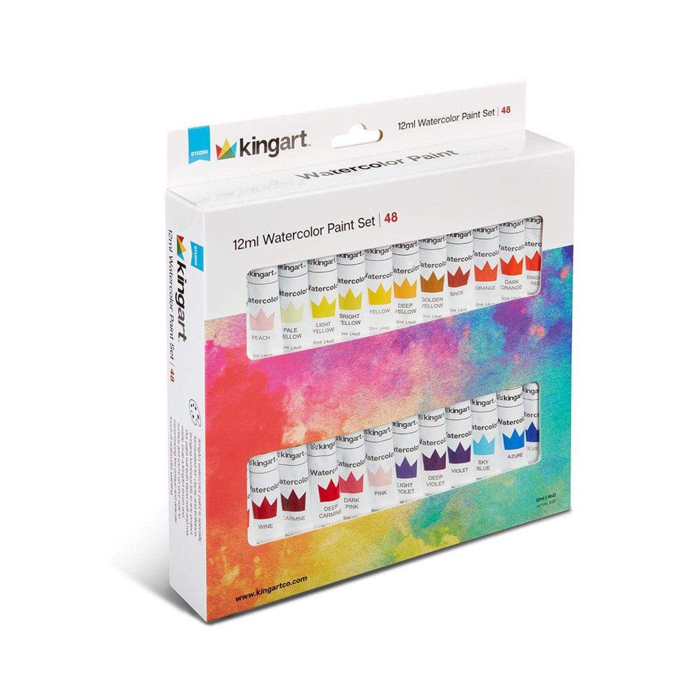 KINGART® Studio Watercolor Paint, 12ml (.4oz), Set of 48 Colors