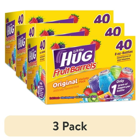 (3 Pack) Little Hug Fruit Barrels, Original, Shelf Stable Kids Drinks Variety Pack, 40 Count, 8 Fl Oz Bottles