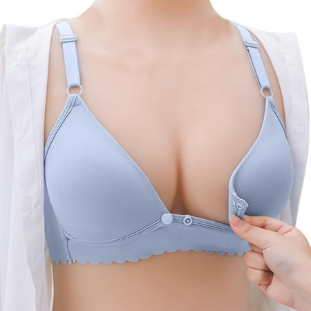 Nursing Bras for Breastfeeding Seamless Ultra Comfort Maternity Bra Natural Shape Pregnancy Sleep Bralette Light Blue L