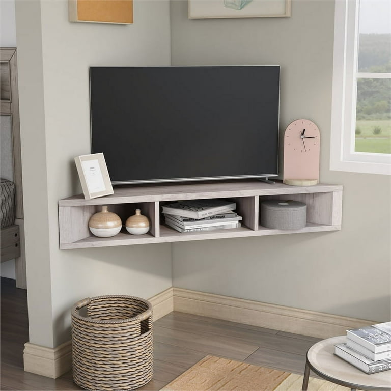 Floating corner tv stand white deals