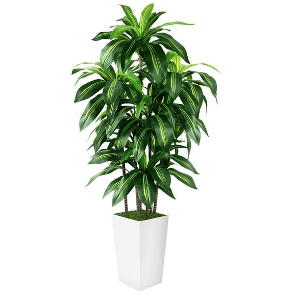 Artificial Dracaena Tree 5FT - Fake Tree with Black Tall Planter - Faux Yucca Tall Fake Floor Plant in Pot - Artificial Plant for Home Office Living Room Decor Indoor
