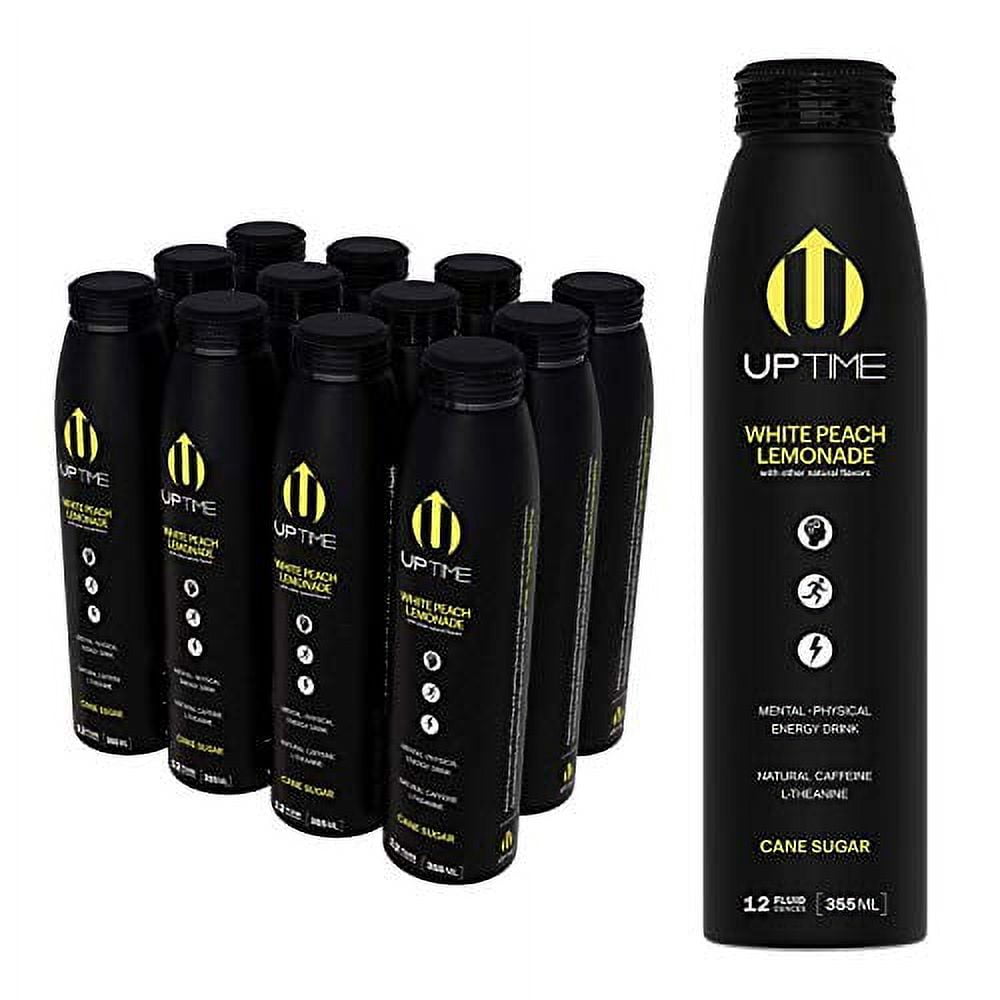 UPTIME Energy Drink White Peach Lemonade Cane Sugar 12 Pack