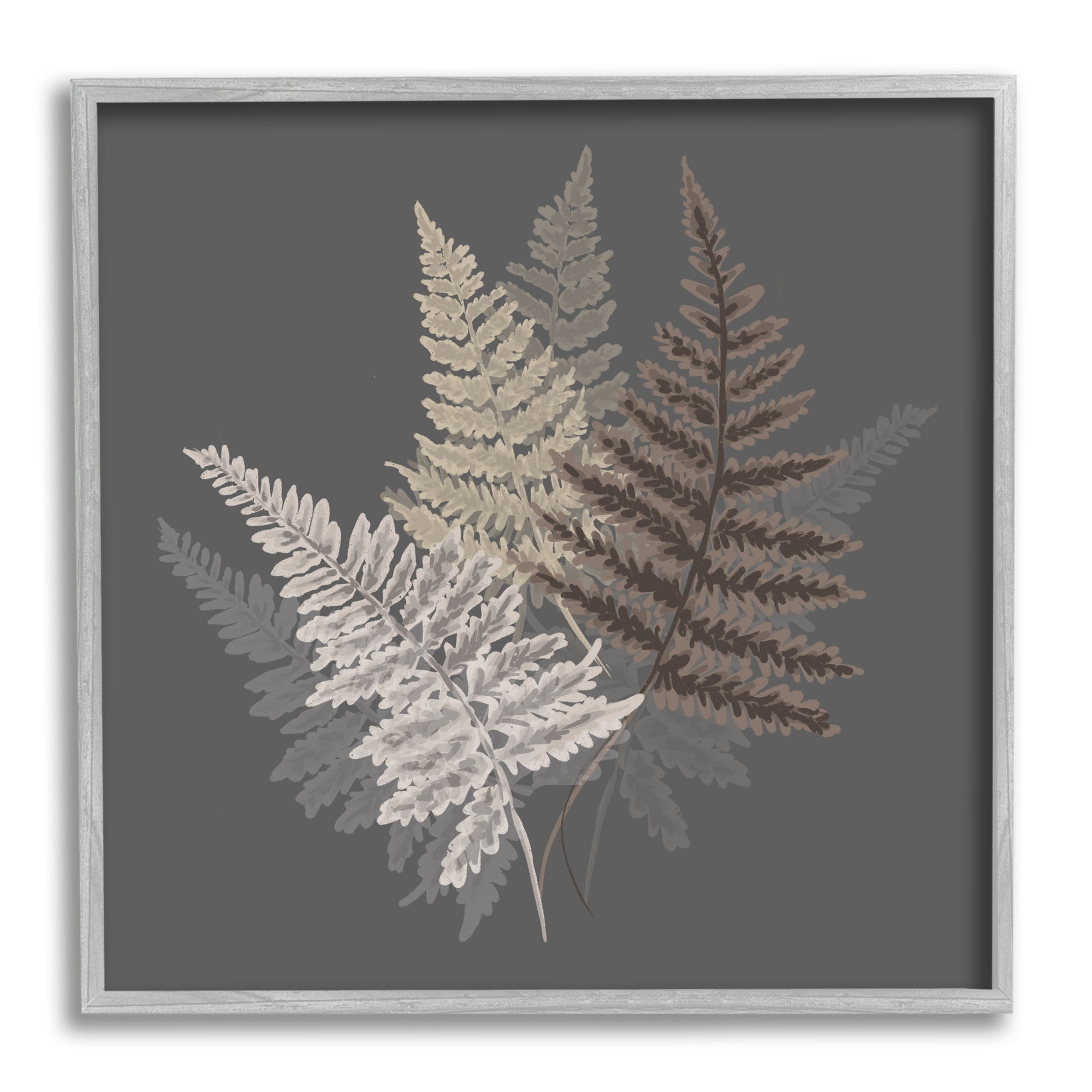 Stupell Industries Fern Sprigs Leaves Layered Nature Earthy Botanicals Graphic Art Gray Framed Art Print Wall Art, Design by House of Rose