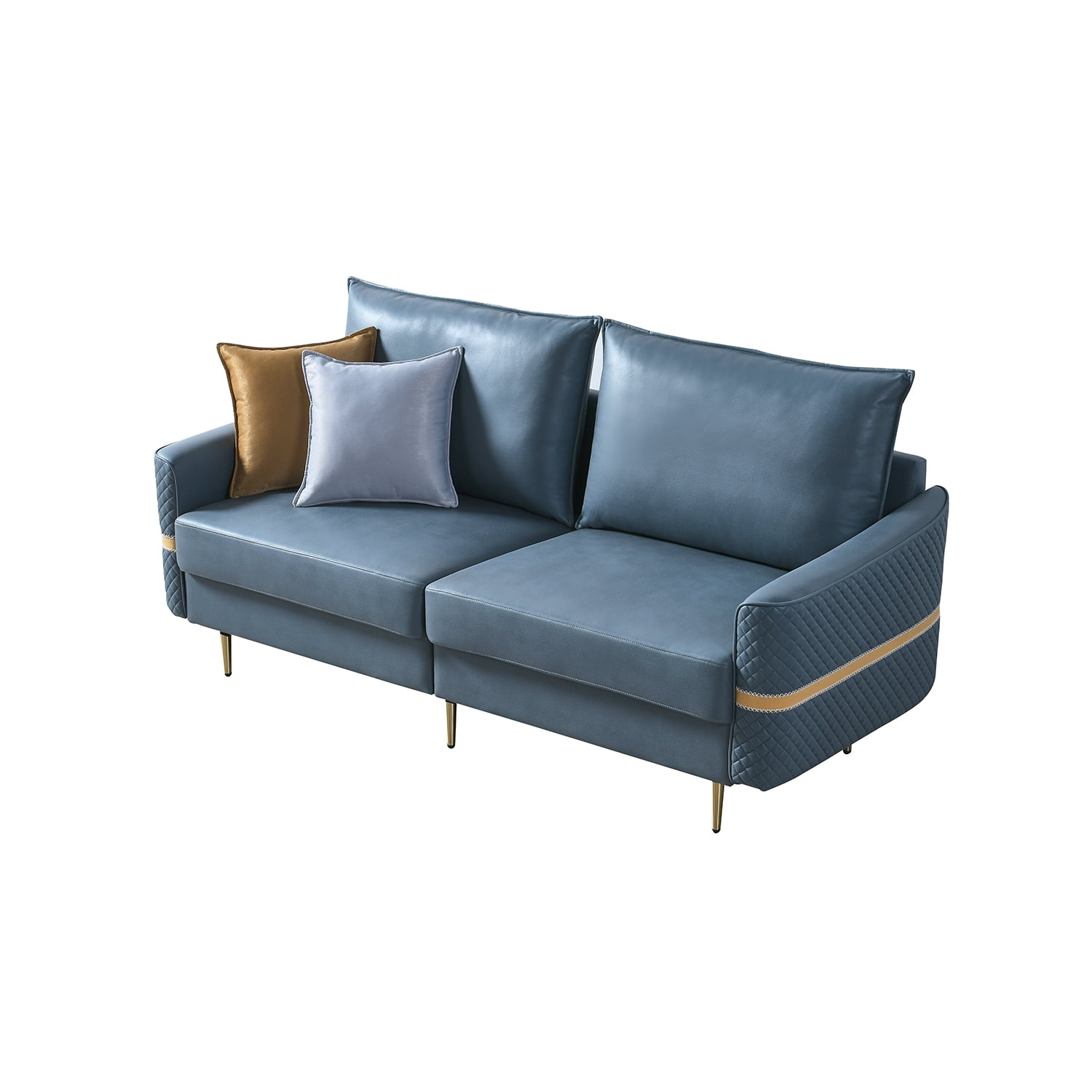 Kadyn Upholstered Loveseat Sofa for Living Room, 2 Seat Couch with 2 Pillows, 73.22" Modern Fabric Sofa, Blue