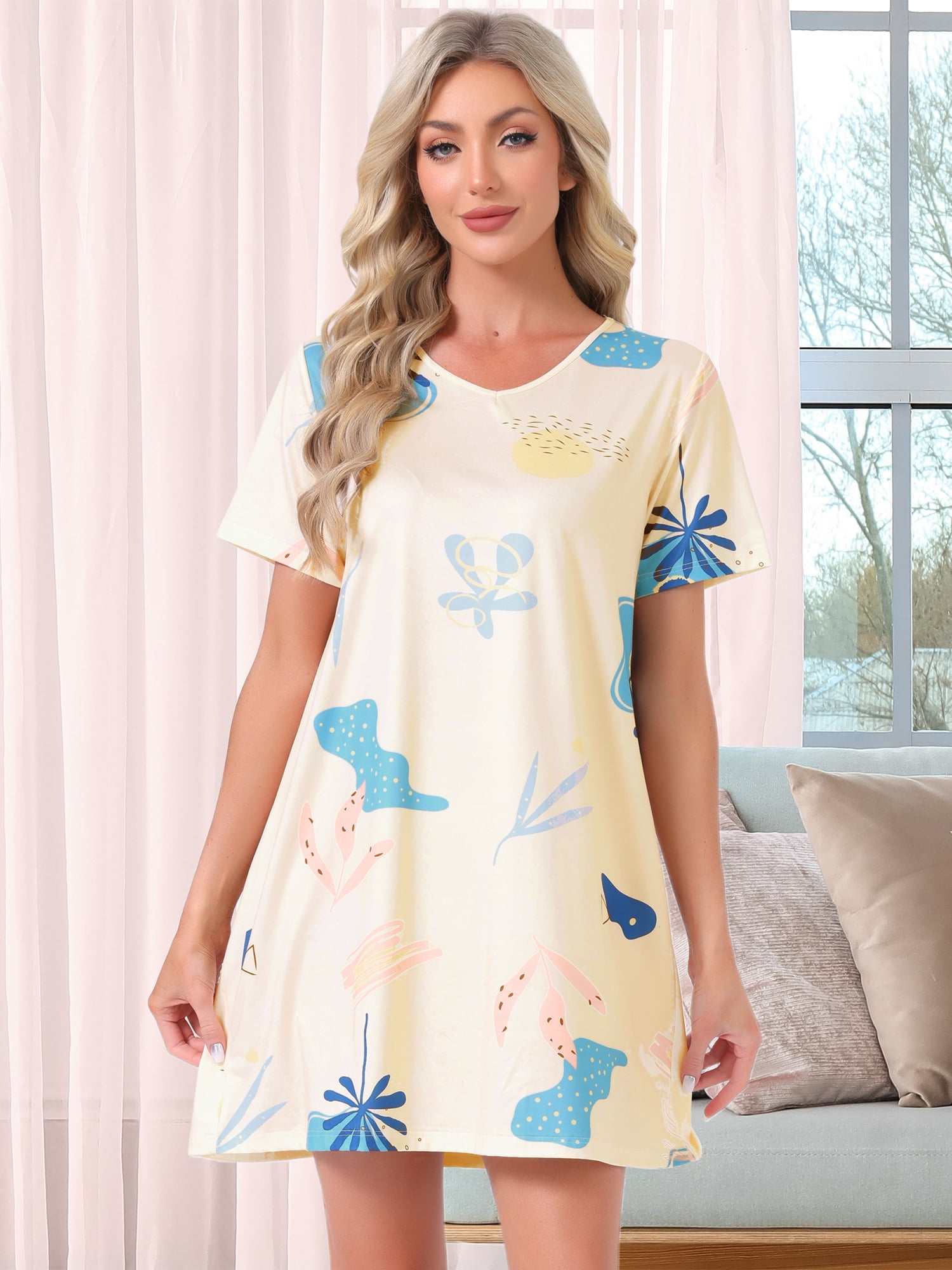 DARING DIVA Women's Short Sleeve Nightgown Soft Stretchy Pajama Dress 2XL Apricot