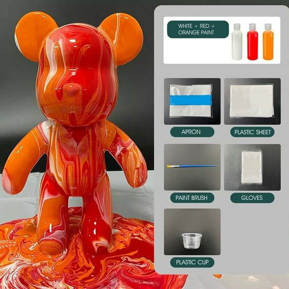 JARENGO Easy DIY Painting Fluid Bear Painting Kit Creative Home Decorations Non-Toxic Painting Bear Toys for Girls Boys Party Birthday Christmas Gifts, 9 inch