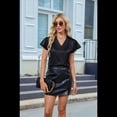 thumbnail image 4 of Blusa Informal de Seda para Mujer, Elegante, de Negocios, con Mangas con Volantes, Cuello en V, Plisada, Color Negro, Talla XL, 4 of 8