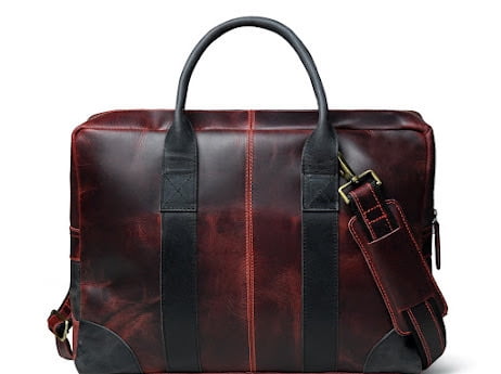SHARO Classic Leather Antique Red Leather Two Tone Laptop Bag Briefcase