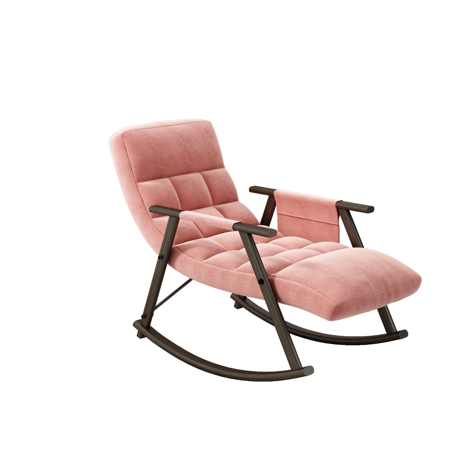 Casual Folding Rocking Chair Lounge Chair with Adjustable Back and Footrest, Pink Plush Velvet