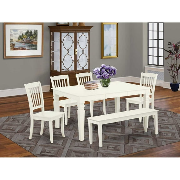 East West Furniture Dining Room Set Linen White, WEDA6C-LWH-W
