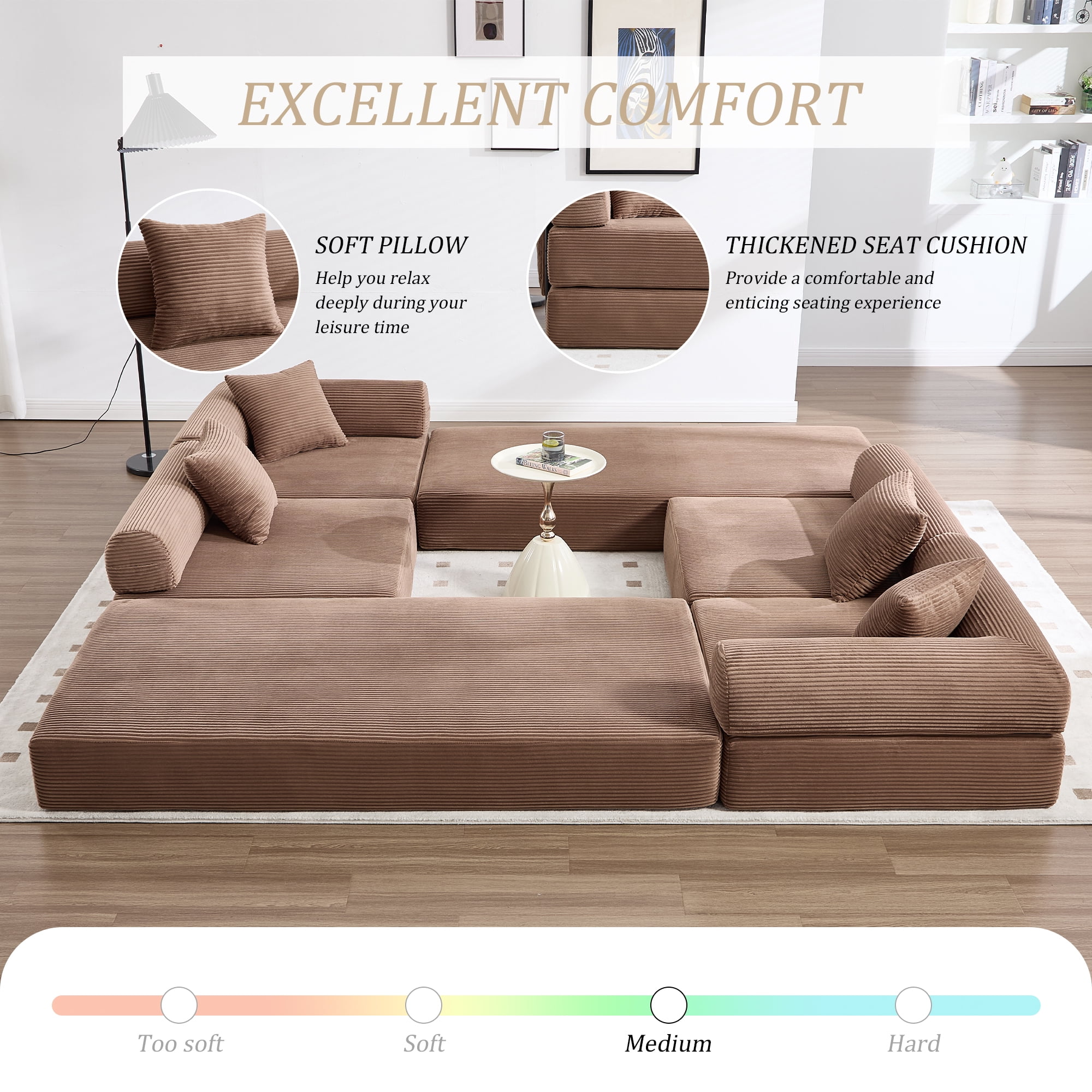 MOONMISS Corduroy Upholstered Convertible Folding Sofa Bed with Fixed Frame and Pillow Back Handrail-Brown