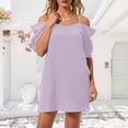 thumbnail image 2 of vigerkar Mini Dress for Women Sexy Off Shoulder Sundress Ruffle Sleeve Spaghetti Strap Lounge Dress Summer Vacation Dresses (Light Purple, L), 2 of 6