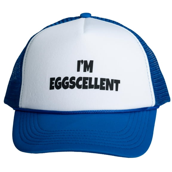 I’m Eggscellent Trucker Hat Royal and White Snap On Adjustable Baseball Cap