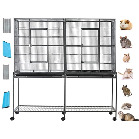 DOUBLE LARGE 3-Levels Sturdy Wrought Iron Bite-Proof Small Animals Critters Habitat Center Divider Cage Narrow 1/2-inch Wire Spacing Ferret Chinchilla Sugar Glider Rats Mice Hamster Hedgehog Gerbil