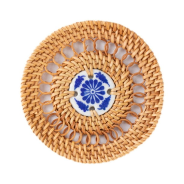 Mantel Individual tejido redondo de ratán, Boho, tapete de mesa rústico, tapete tejido para decoración del hogar, mesa de comedor, cena navideña al 8cm